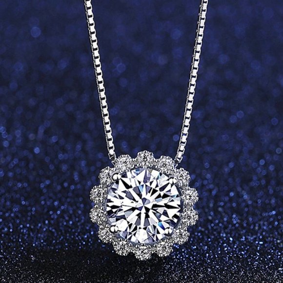 Jewelry - Certified 1ct. t.w. Moissanite Diamond Halo Necklace NEW M